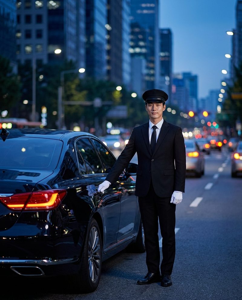 야간 도심에서 대기 중인 수행기사